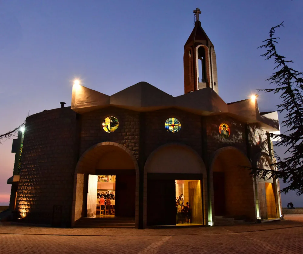 The church entrance of the monastery of Saint Maron at Annaya at dusk
